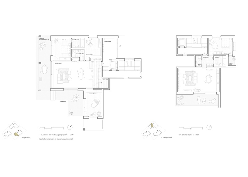 Studienauftrag Dorfkern Ipsach, wahliruefli, Situation, Grundriss Erdgeschoss, Grundriss 1.Obergeschoss